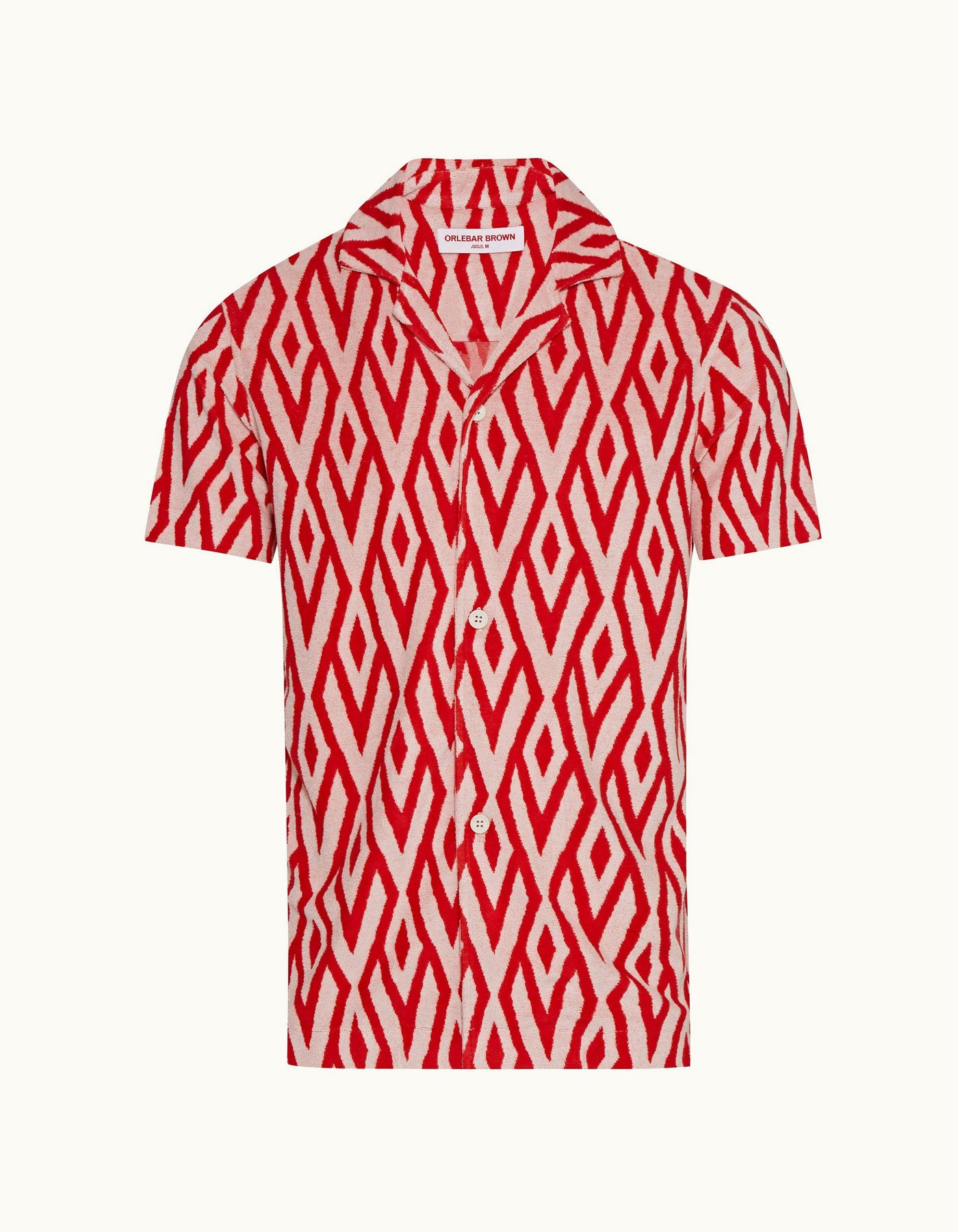 Howell Towelling - Mens Summer Red/White Sand Cano Geometric Capri Collar Towelling Shirt