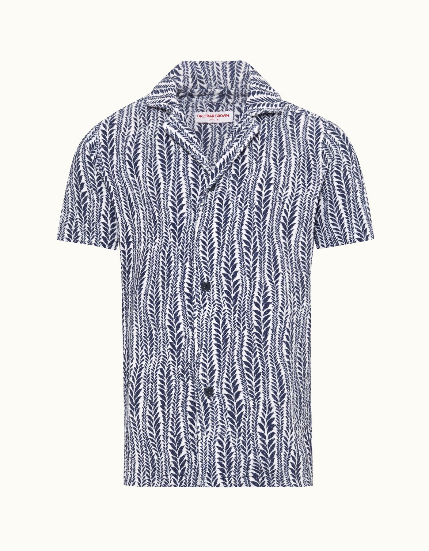 Howell - Mens White/Lagoon Blue Fern Relaxed Fit Capri Collar Short-Sleeve Shirt