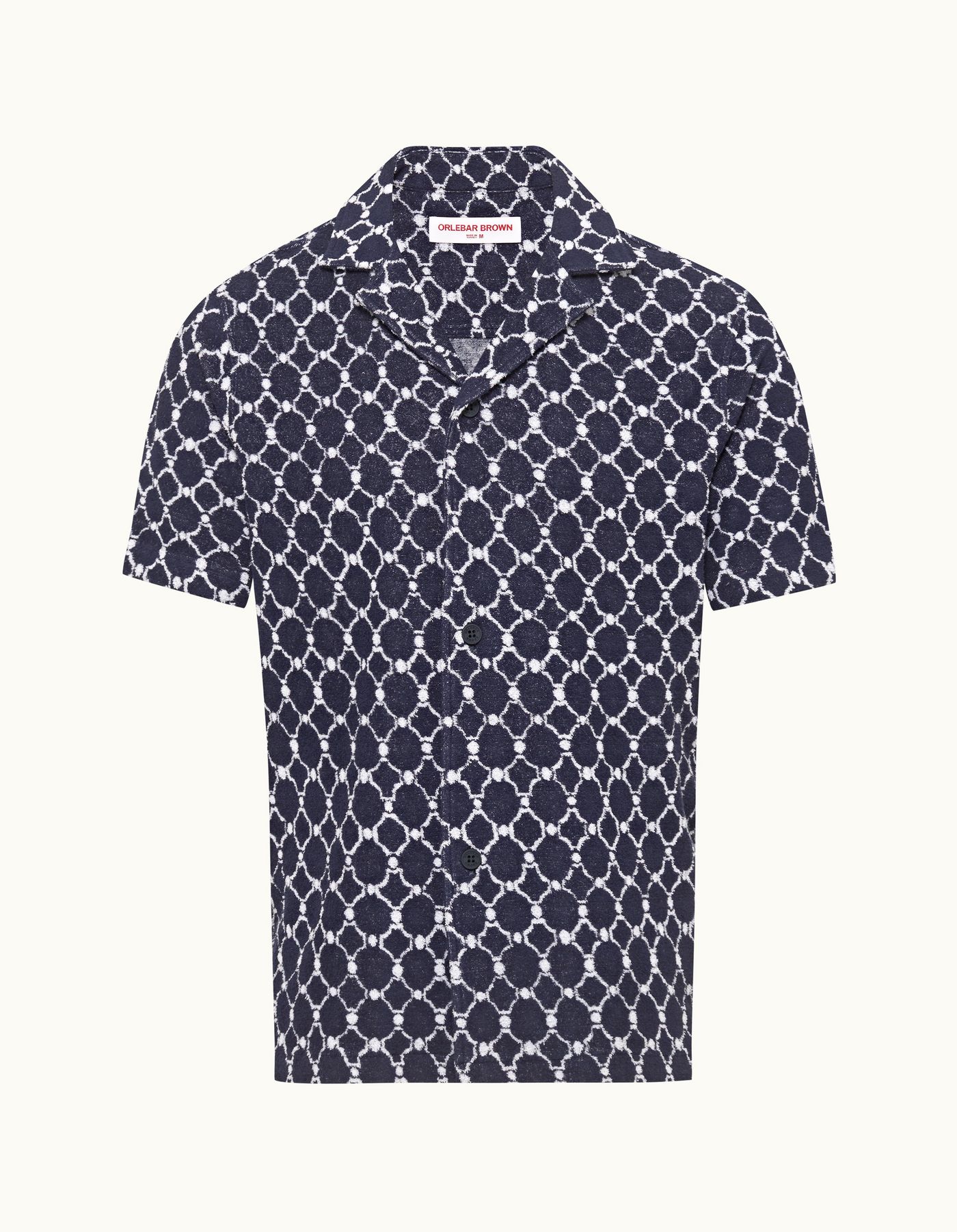 Howell Towelling - Mens Midnight Navy Geometric Tile Relaxed Fit Towelling Shirt