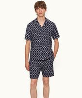 Howell Towelling - Mens Midnight Navy Geometric Tile Relaxed Fit Towelling Shirt
