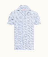 Howell Towelling - Mens Wish Blue Orbit Jacquard Capri Collar Relaxed Fit Cotton Shirt