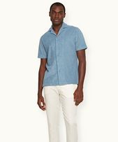 Howell - Mens Relaxed Fit Capri Collar Cotton Towelling Shirt In Wish Blue