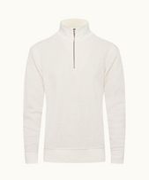 Isar Cashmere - Mens White Sand Funnel Neck Half-Zip Fleece Sweatshirt