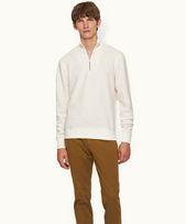 Isar Cashmere - Mens White Sand Funnel Neck Half-Zip Fleece Sweatshirt