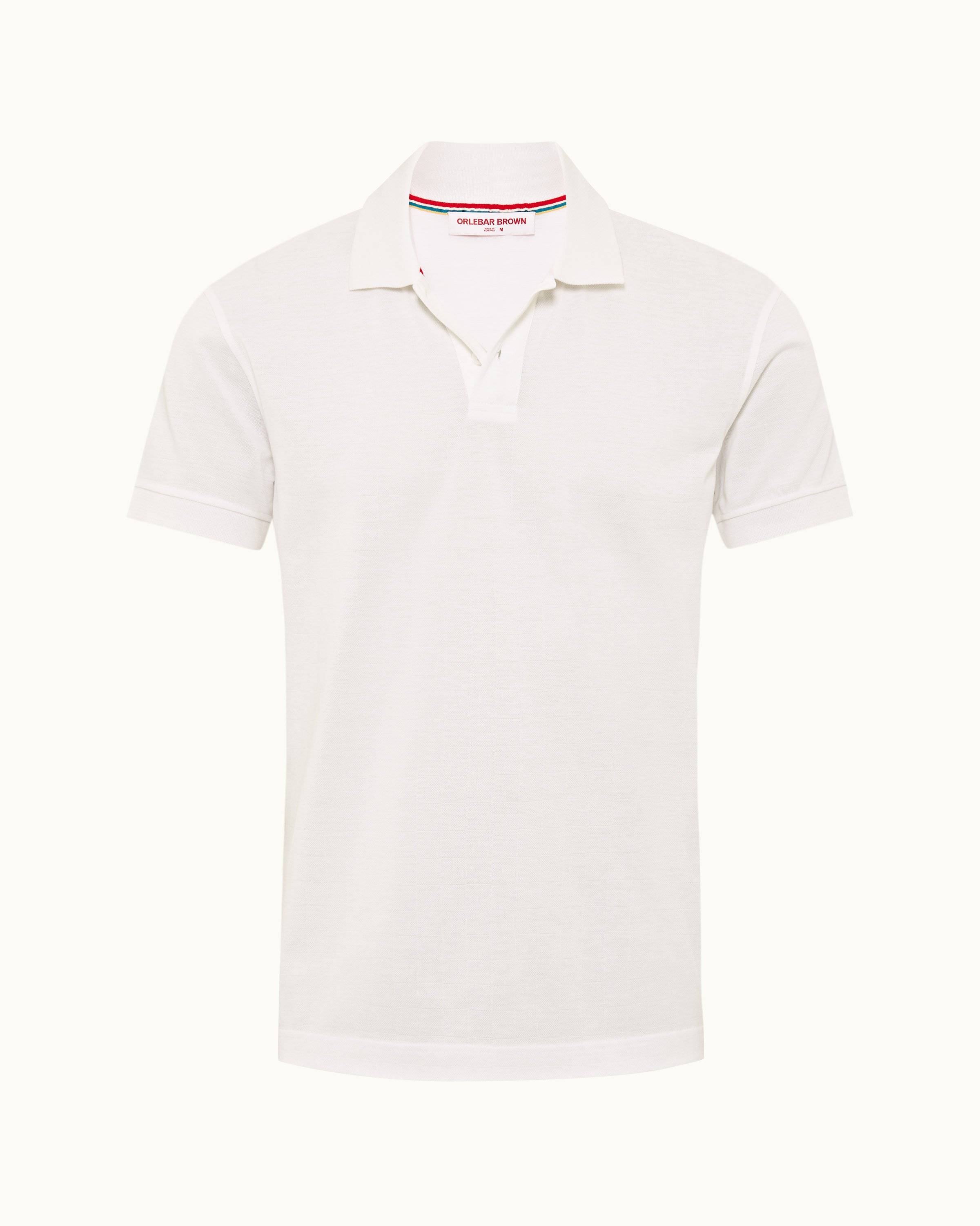 White Classic Fit Jacquard Checkerboard Cotton Polo Shirt