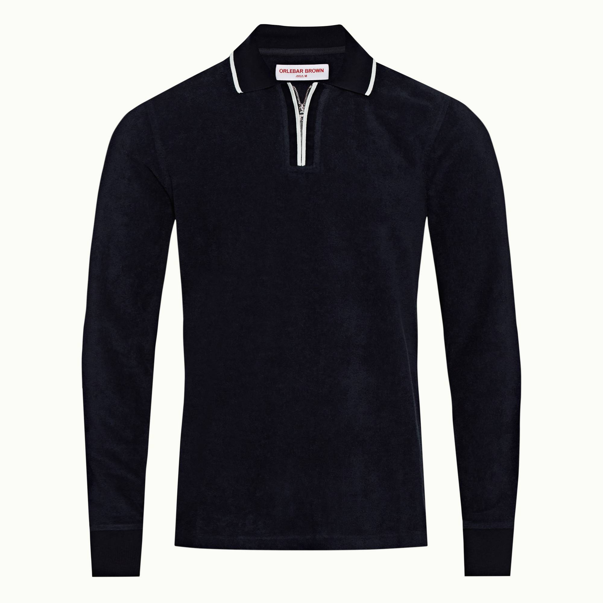 Jarrett Towelling - Mens Night Iris Classic Fit Half-Zip Long-Sleeve Polo Shirt