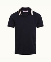 Jarrett - Mens Ink Classic Fit Stripe Tipped Collar Cotton Polo Shirt