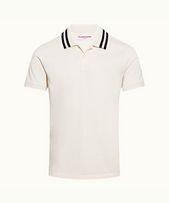 Jarrett - Mens White Sand Classic Fit Stripe Tipped Collar Cotton Polo Shirt