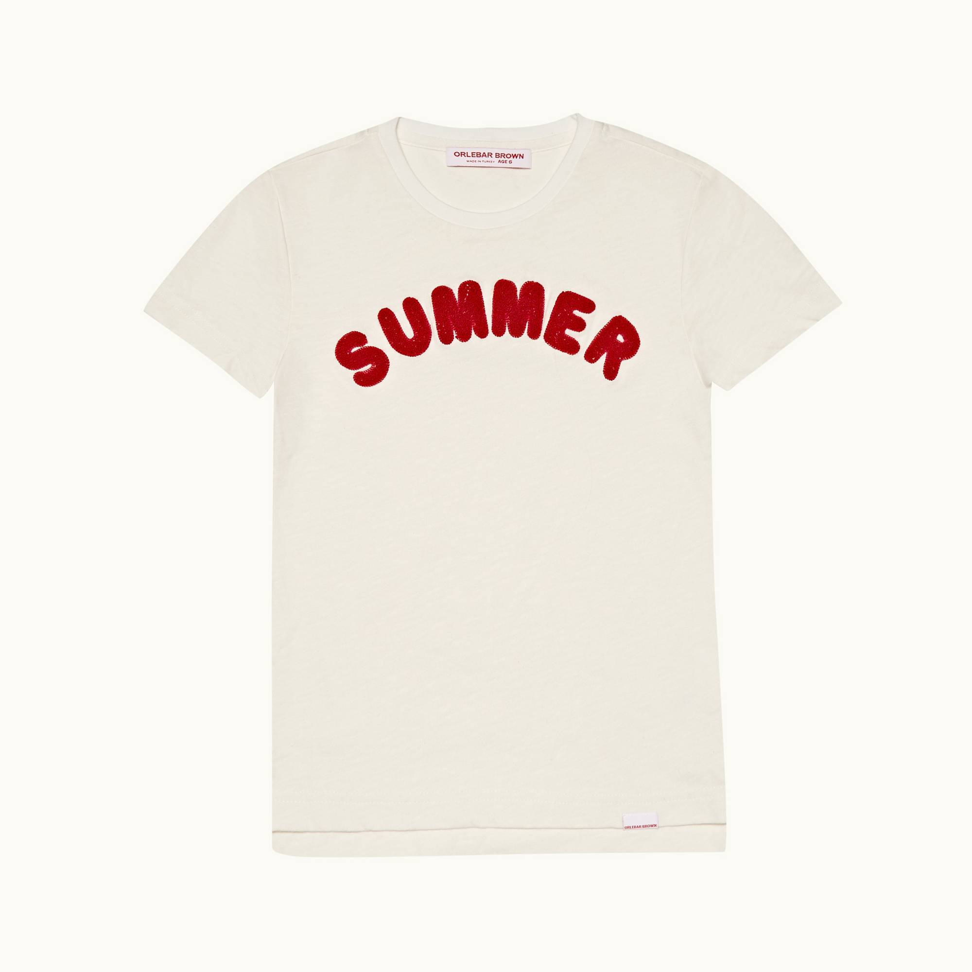 Jimmy - Childrens White Sand/Summer Red Kids Organic Cotton T-shirt