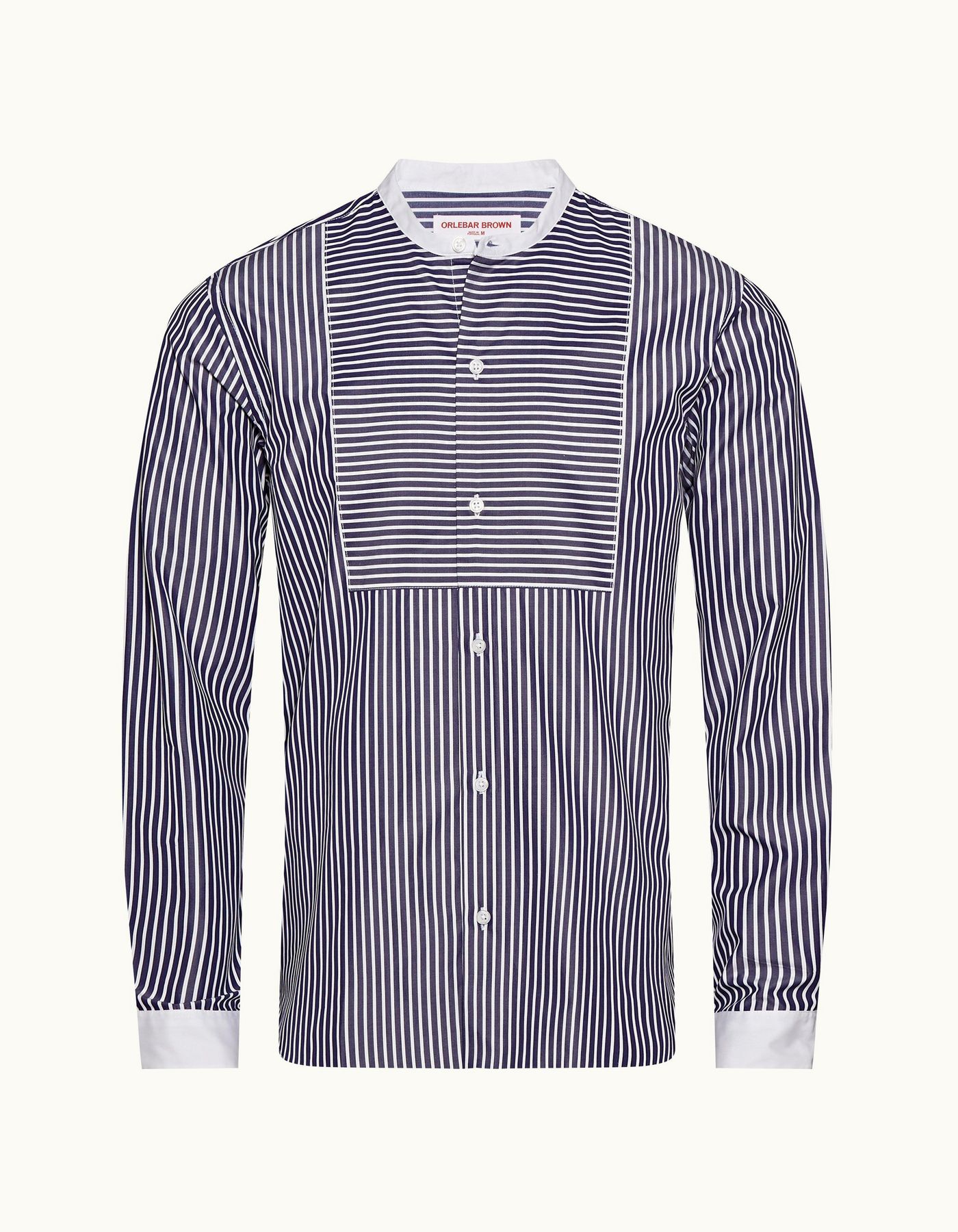 Joulter - Mens Ink/Cloud Stripe Grandad Collar Shirt