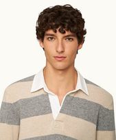 Legris - Mens Granite Stripe Merino Knit Long-Sleeve Polo Shirt