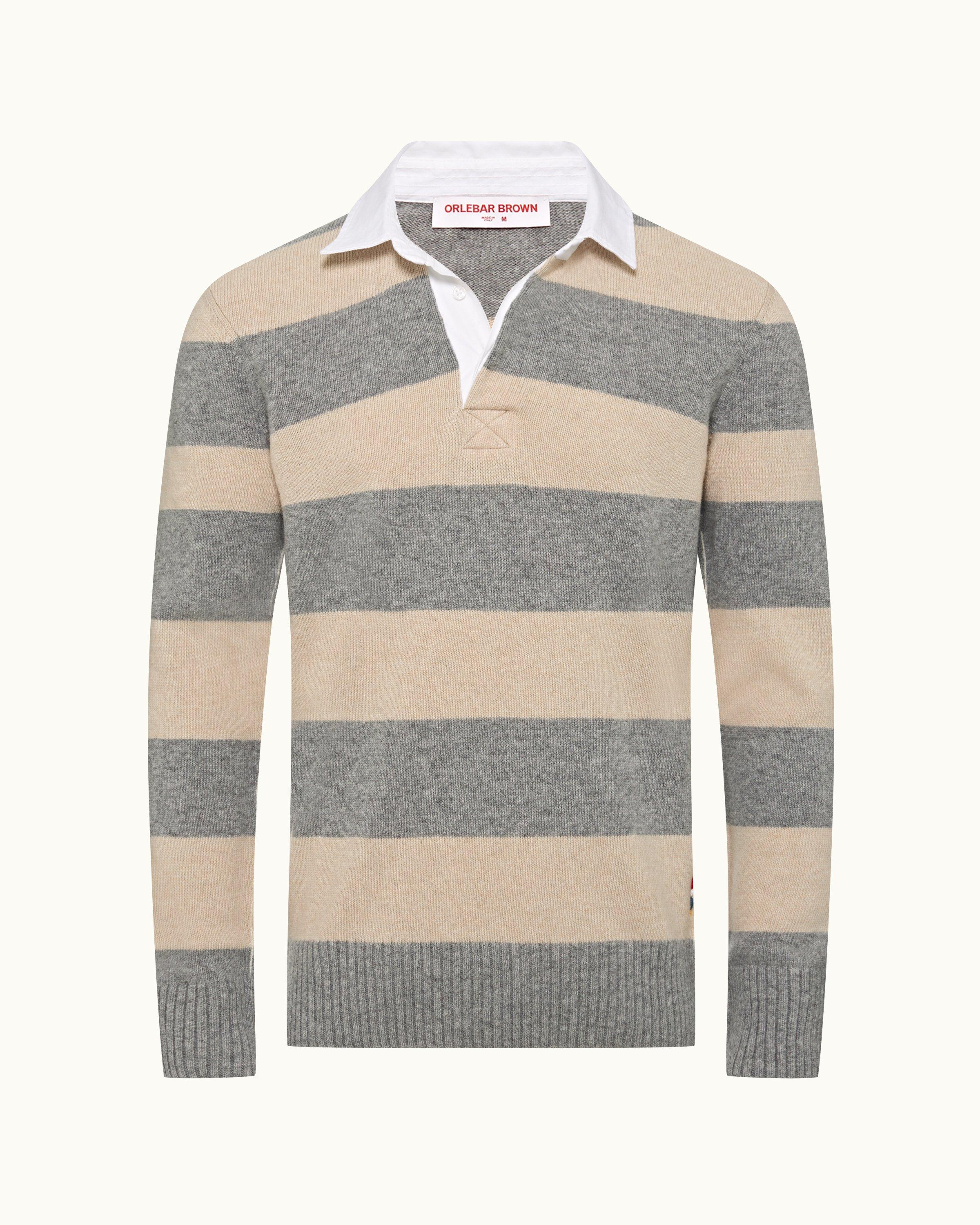 Orlebar Brown| Granite Stripe Merino Knit Long-Sleeve Polo Shirt