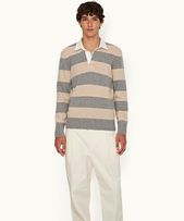 Legris - Mens Granite Stripe Merino Knit Long-Sleeve Polo Shirt