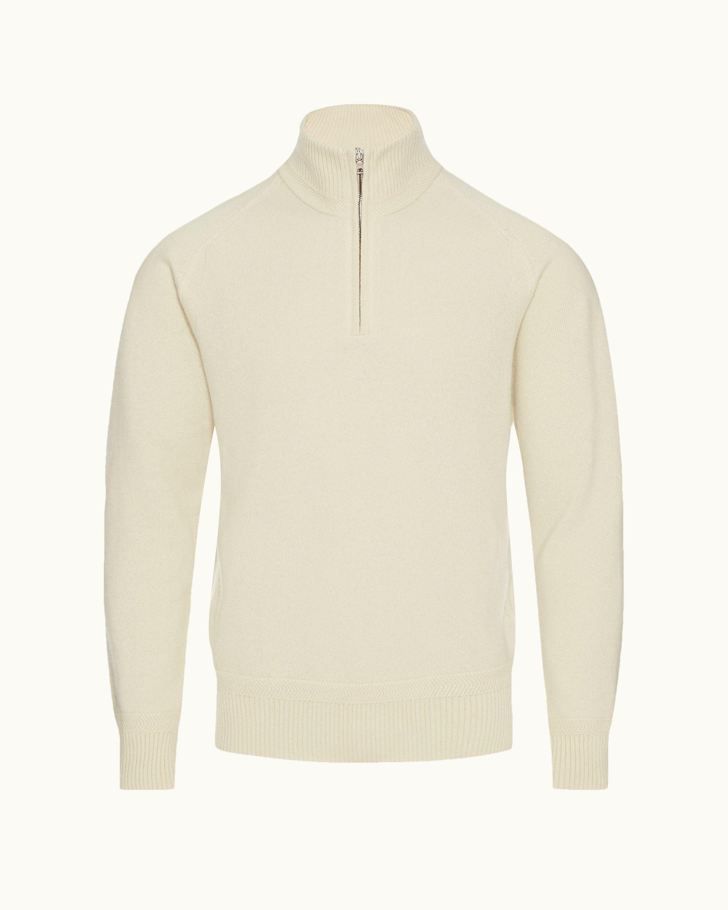 Orlebar Brown  White Sand Half-Zip Cashmere Jumper