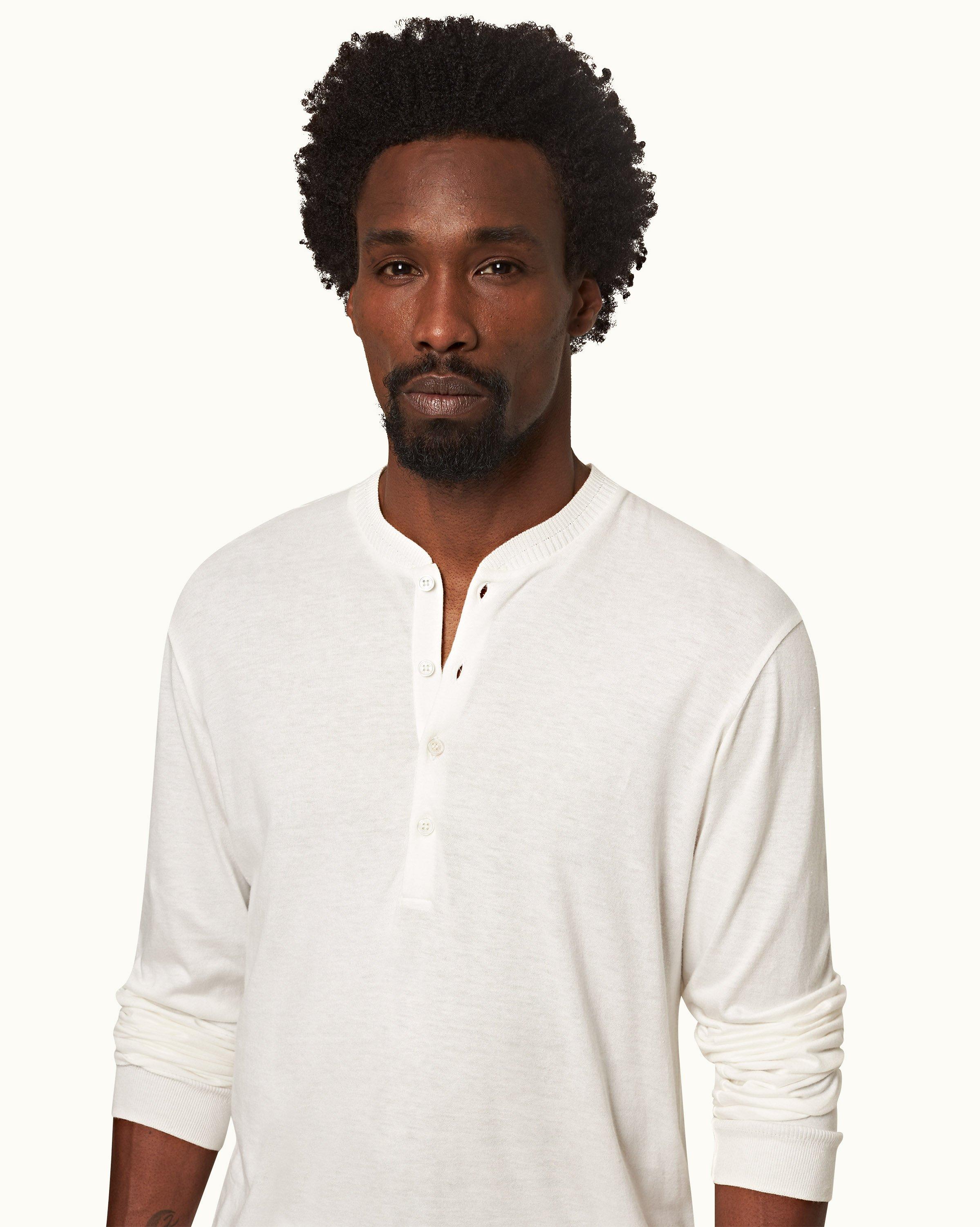 Shirt Henley Long Sleeve Sand White