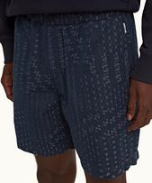 Louis - Mens Indigo Solo Pastiche Relaxed Fit Drawcord Denim Jacquard Shorts
