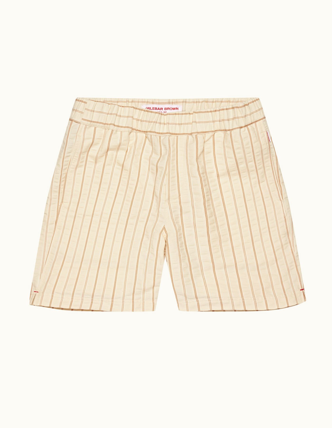 Louis - Mens White Sand Relaxed Fit Textured Stripe Drawcord Shorts