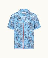 Maitan - Mens Bright Wish Blue Palm Border Capri Collar Shirt