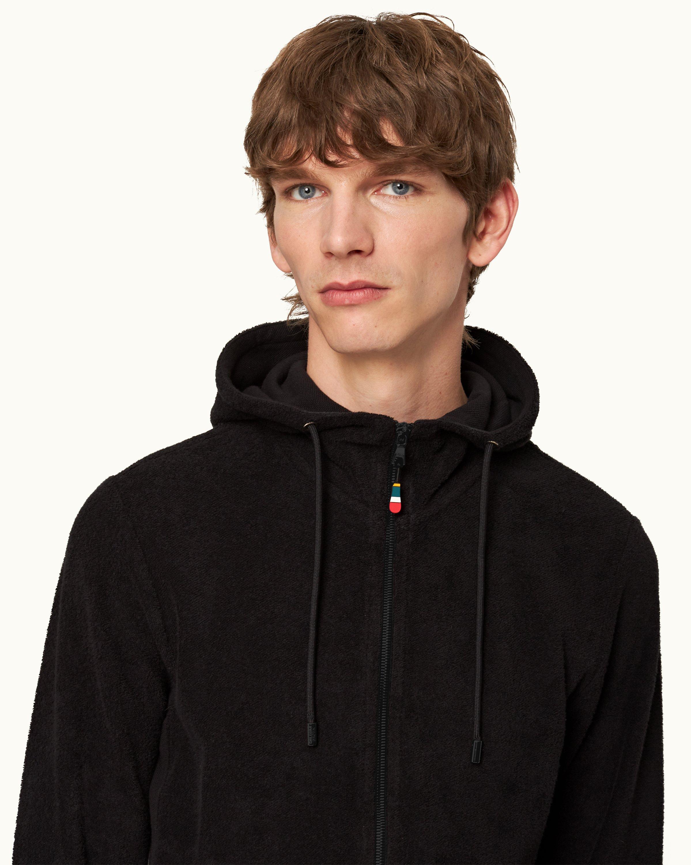 Orlebar Brown| Black Classic Fit Mixed Texture Hooded Sweatshirt