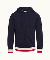 Mathers Stripe - Mens Navy Zip-Thru Compact Cotton Sweatshirt