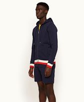 Mathers Stripe - Mens Navy Zip-Thru Compact Cotton Sweatshirt
