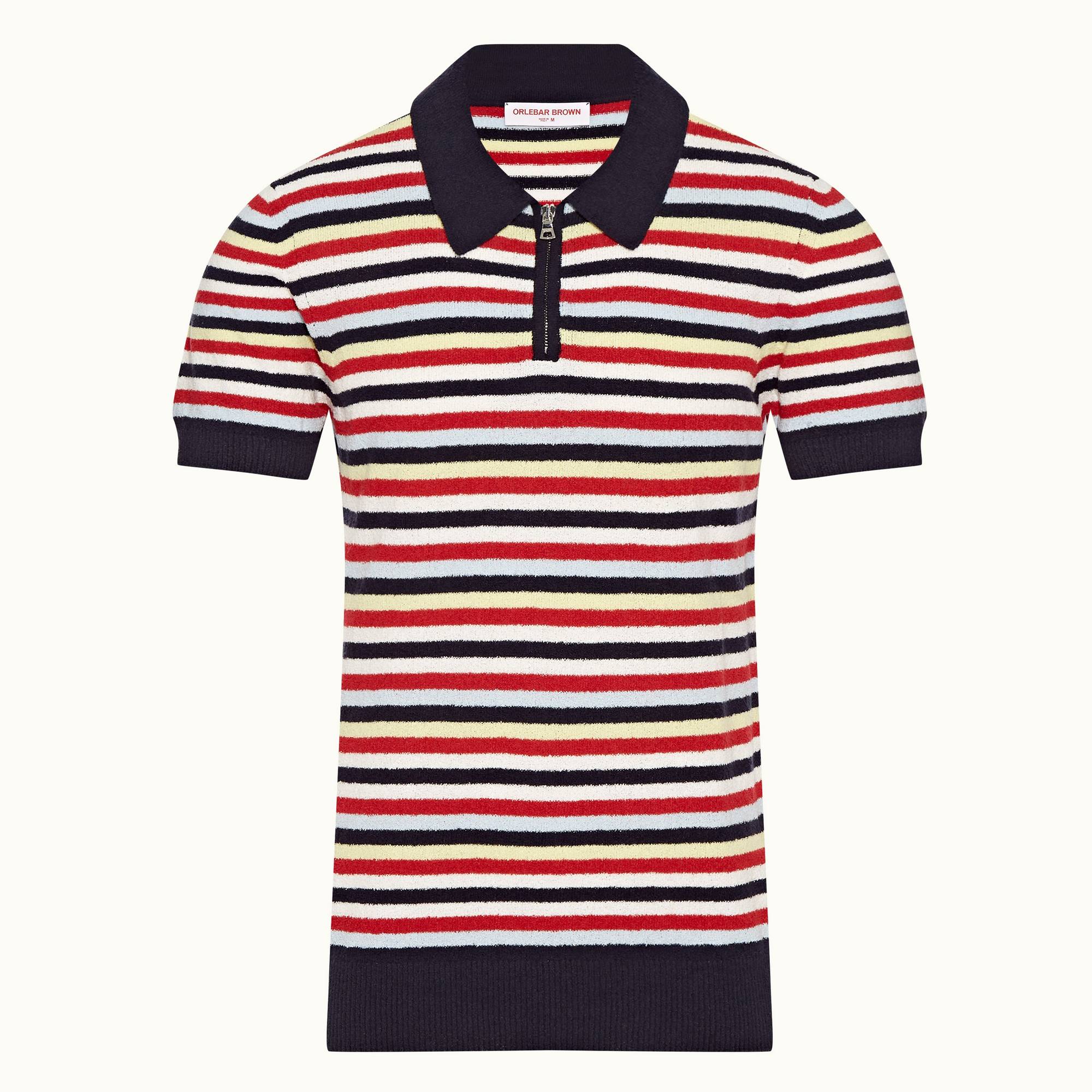 Mina Stripe - Mens Multi Towelling Stripe Tailored Fit Polo Shirt