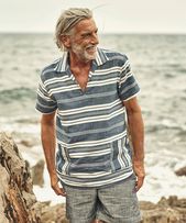 Newman Stripe - Mens Navy/Limestone Stripe Resort Collar Overhead Shirt