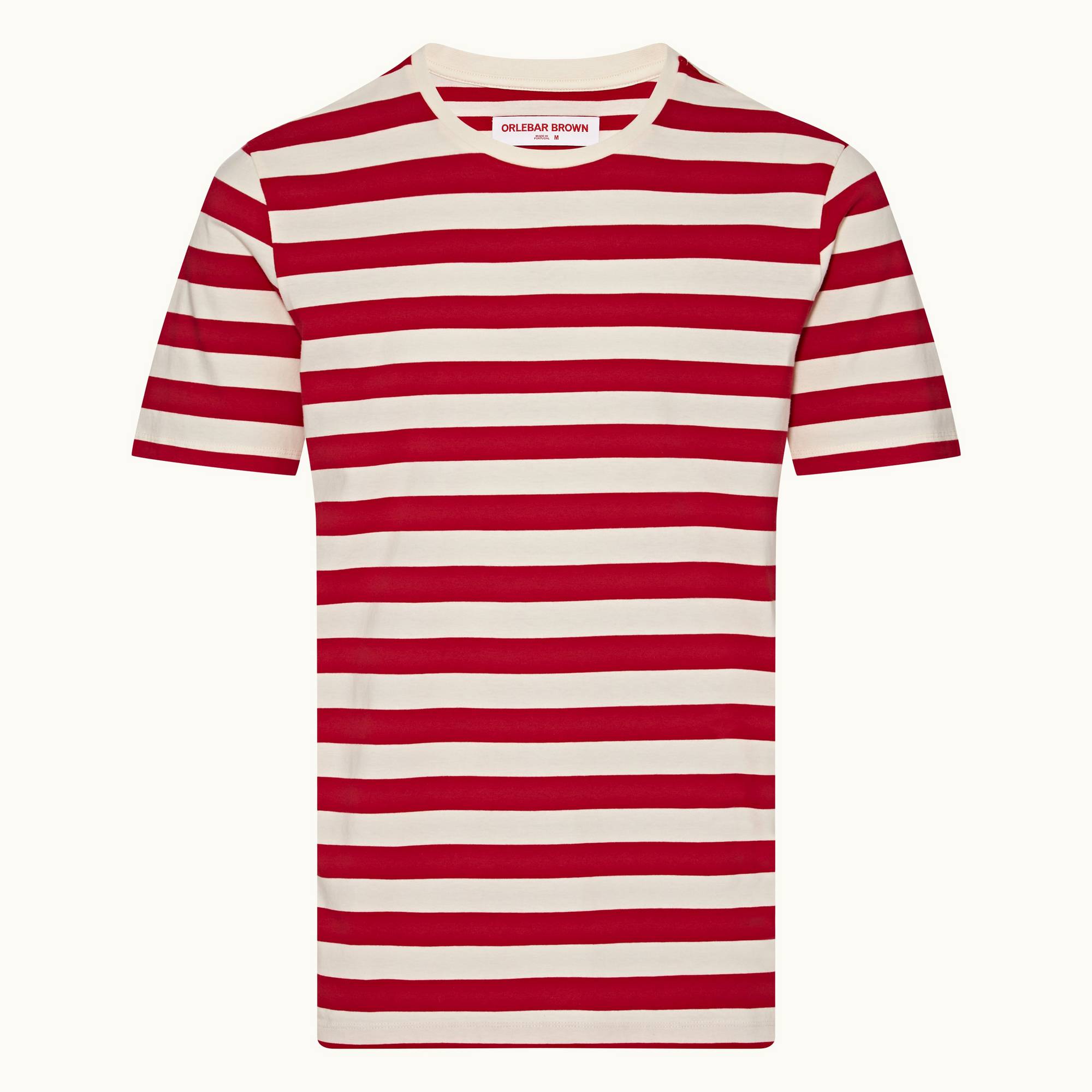 Nicolas Stripe - Mens Vermillion Mix Stripe Relaxed Fit Organic Cotton T-Shirt