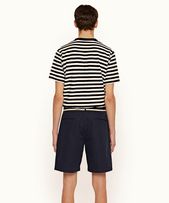 Nicolas Towelling - Mens Ink/Cloud Relaxed Fit Towelling Stripe V-Neck T-shirt