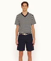 Nicolas Towelling - Mens Ink/Cloud Relaxed Fit Towelling Stripe V-Neck T-shirt