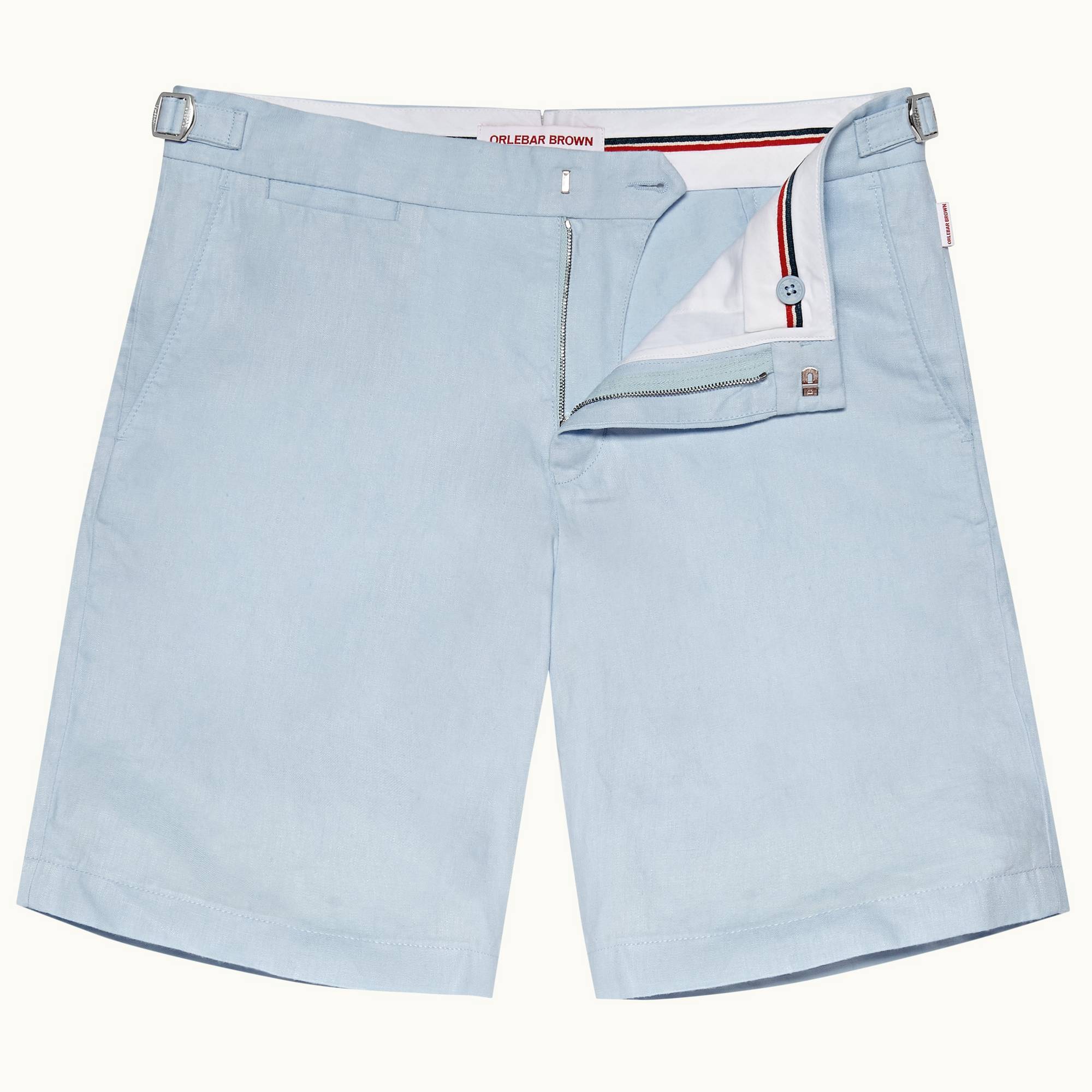 Norwich Linen - Mens Ice Blue Tailored Fit O.B Stripe Linen Shorts