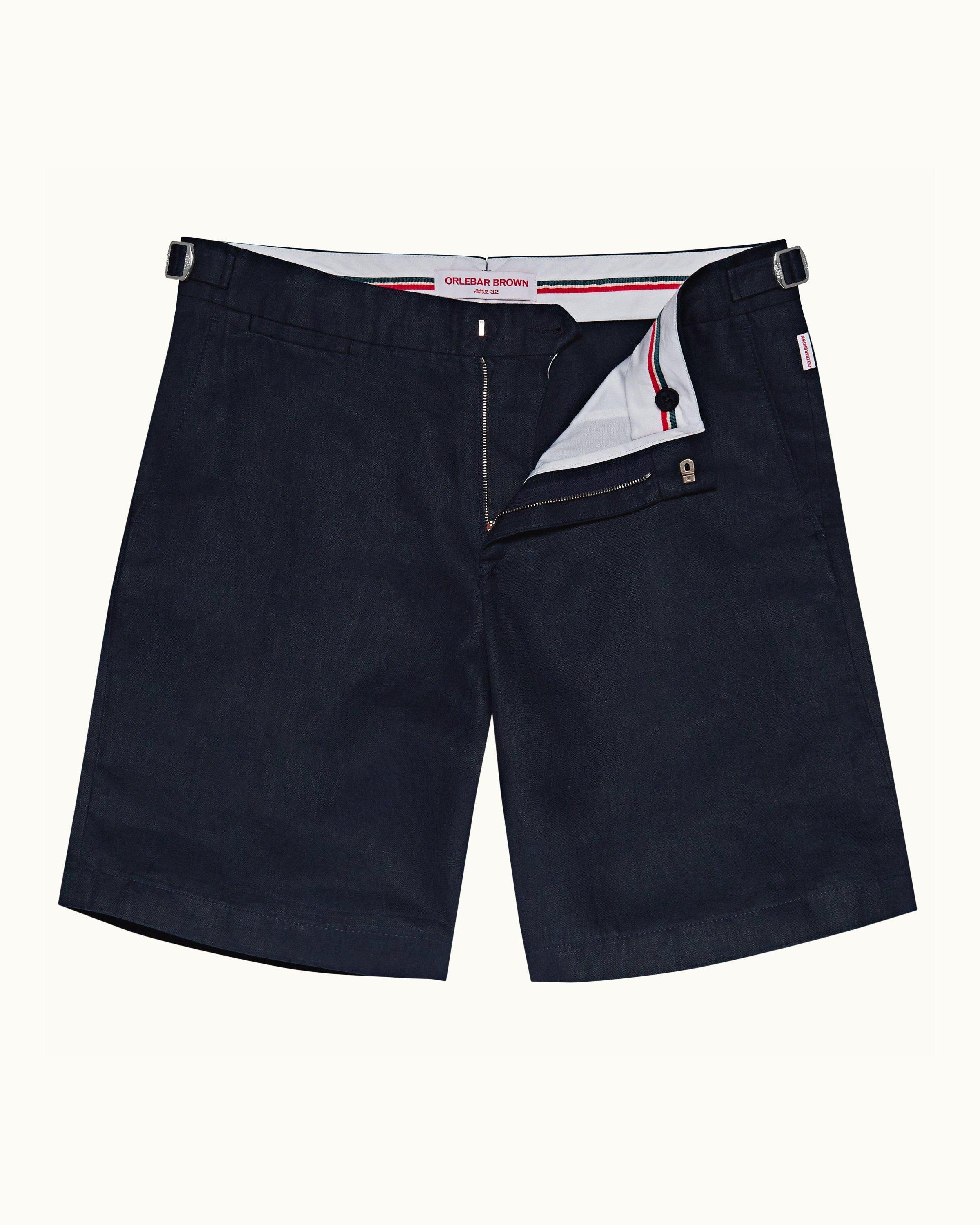 Mens navy blue linen on sale shorts