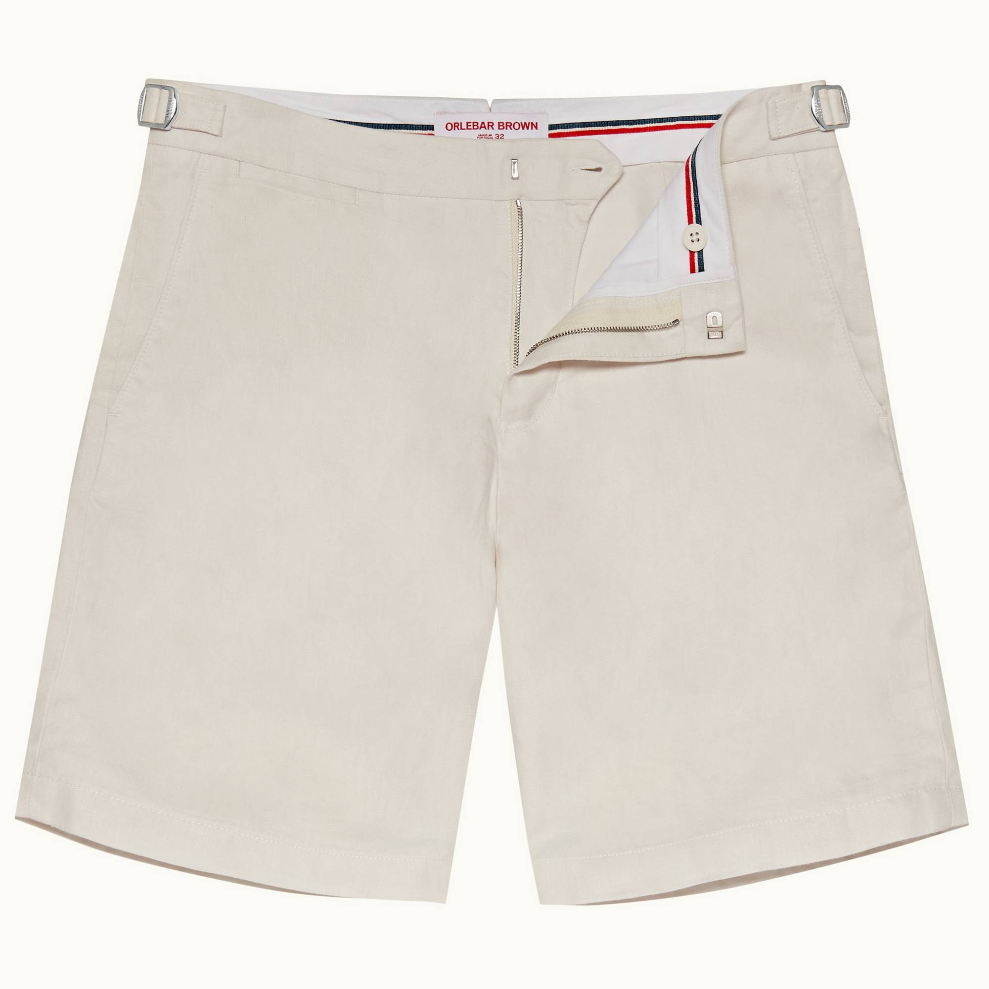 Norwich Linen - Mens White Sand Tailored Fit O.B Stripe Linen Shorts