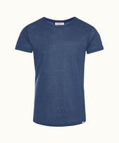 Ob-T Linen - Mens Classic Blue Tailored Fit Crew Neck Linen T-shirt