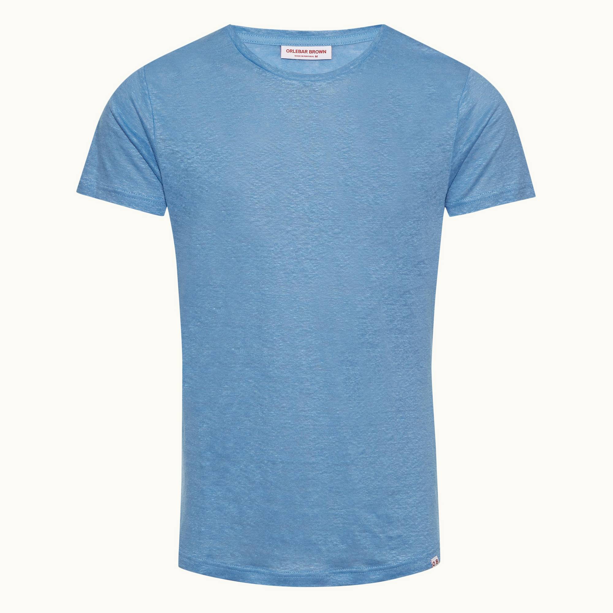 Ob-T Linen - Mens Mirage Blue Tailored Fit Crew Neck Linen T-shirt