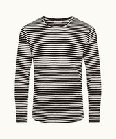Ob-T Linen - Mens Ink/White Sand Stripe Tailored Fit Long-Sleeve T-shirt