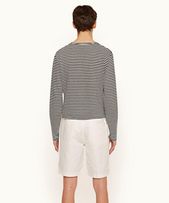 Ob-T Linen - Mens Ink/White Sand Stripe Tailored Fit Long-Sleeve T-shirt