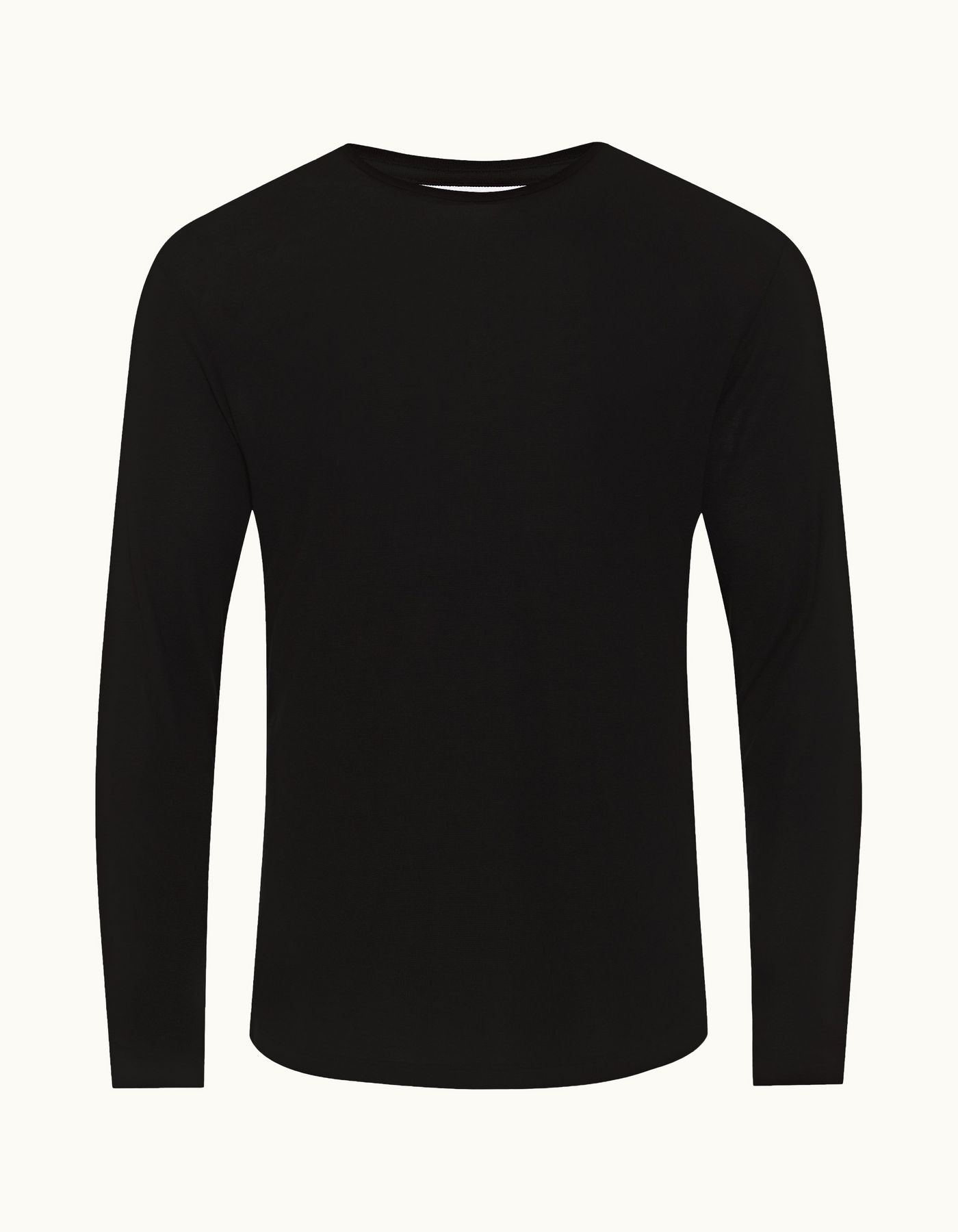 Ob-T Ice Wool - Mens Black Tailored Fit Crewneck Long-Sleeve Ice Wool T-shirt