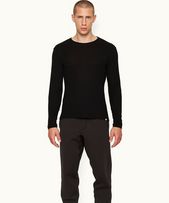 Ob-T Ice Wool - Mens Black Tailored Fit Crewneck Long-Sleeve Ice Wool T-shirt
