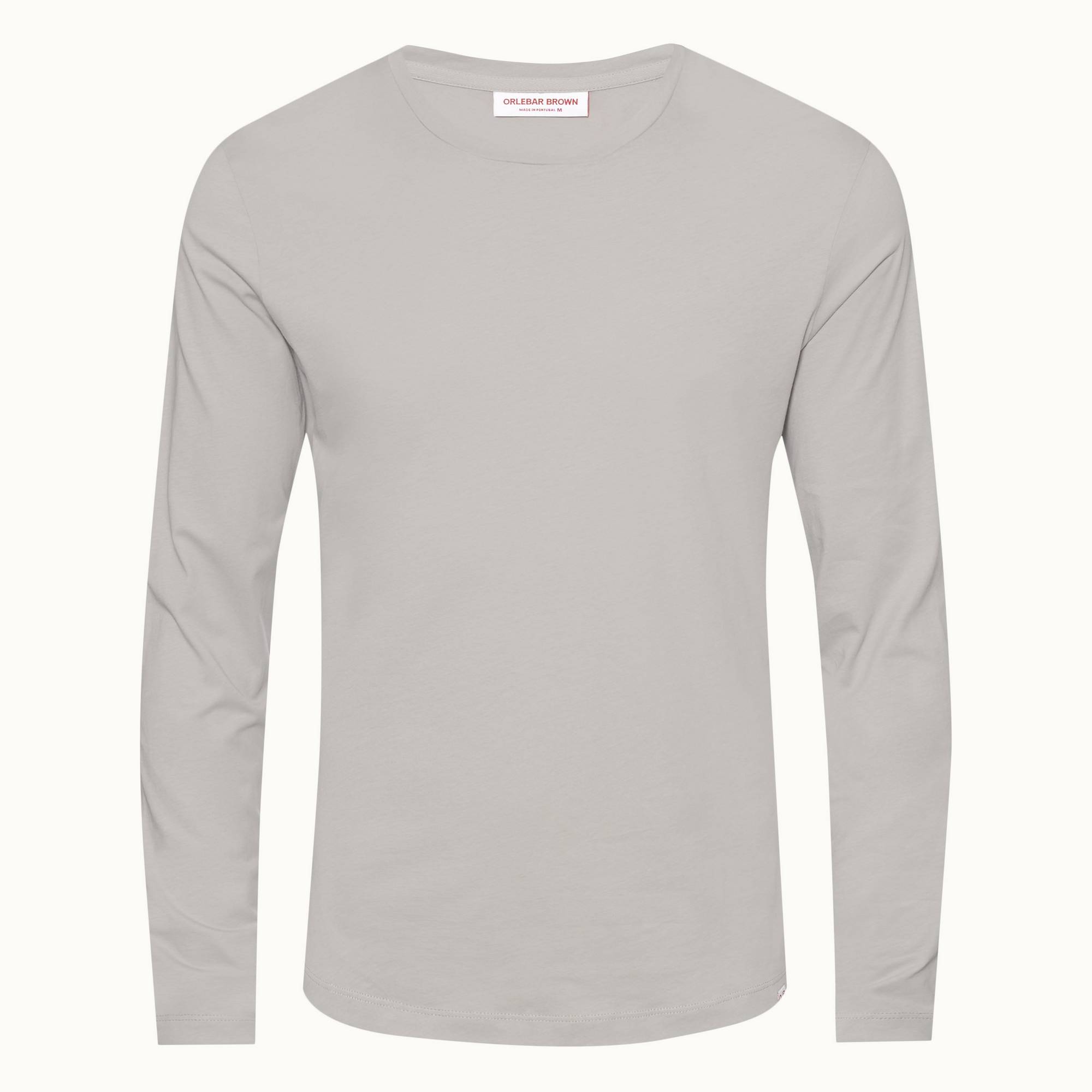 Ob-T - Mens Seal Grey Tailored Fit Crewneck Long-Sleeve Organic Cotton T-shirt