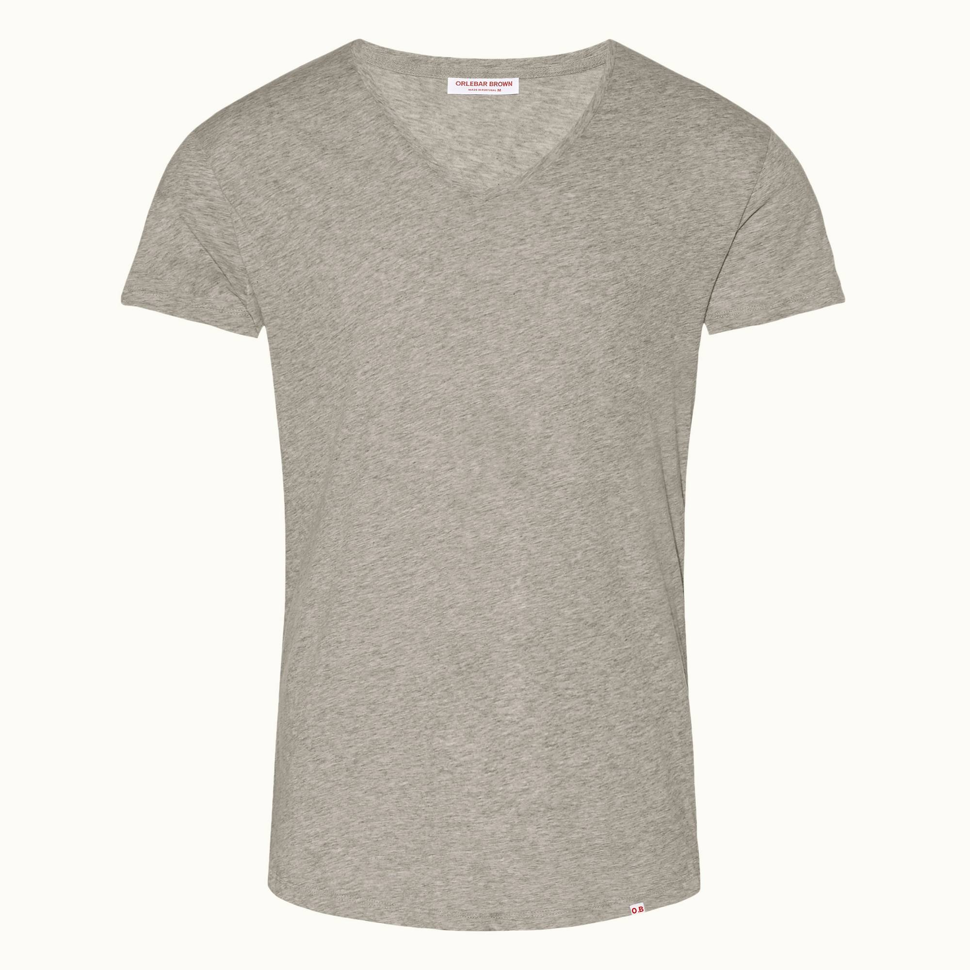 Ob-V - Mens Grey Melange Tailored Fit V-neck T-Shirt
