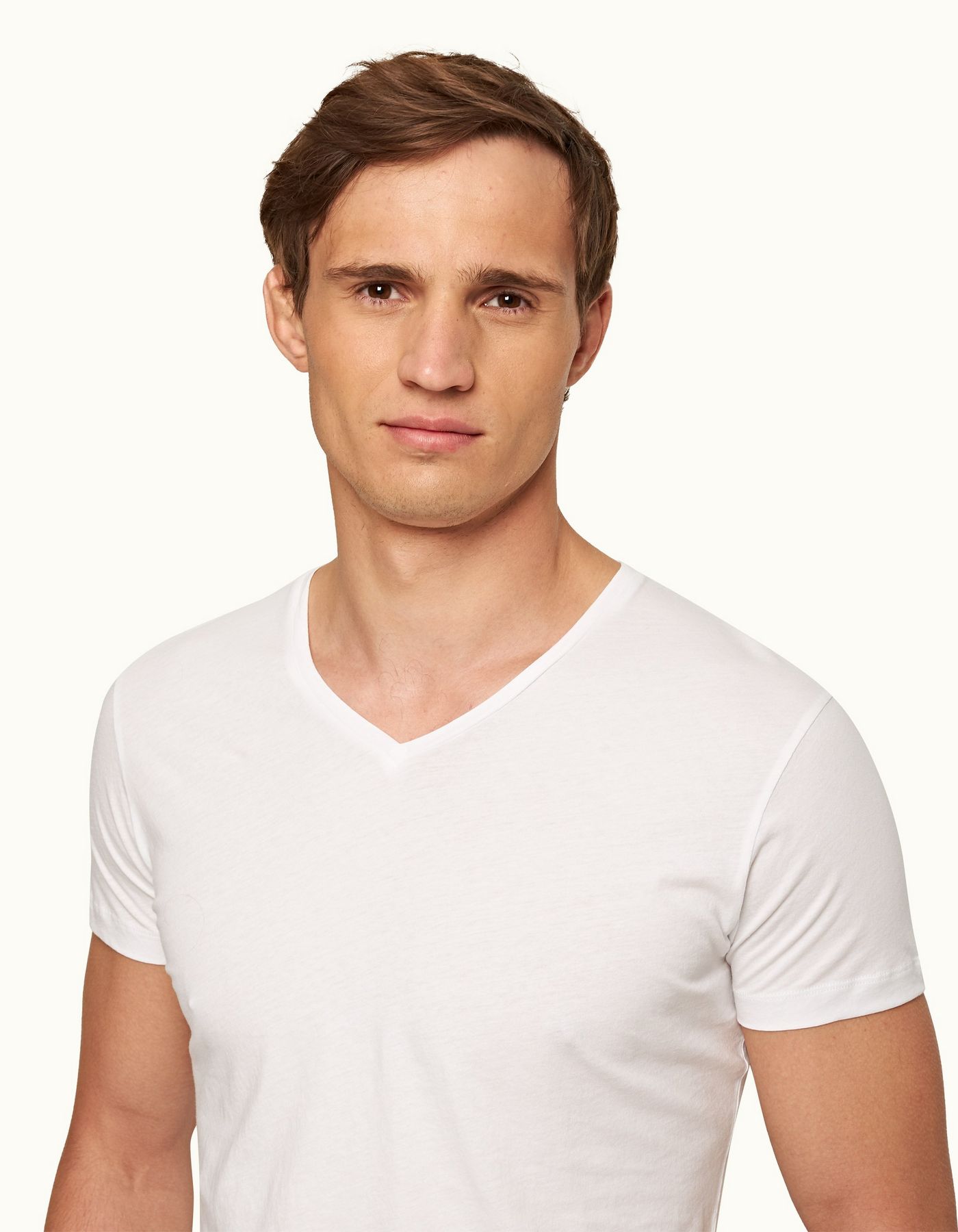 OB-V - White Tailored Fit V-neck T-Shirt | Orlebar Brown