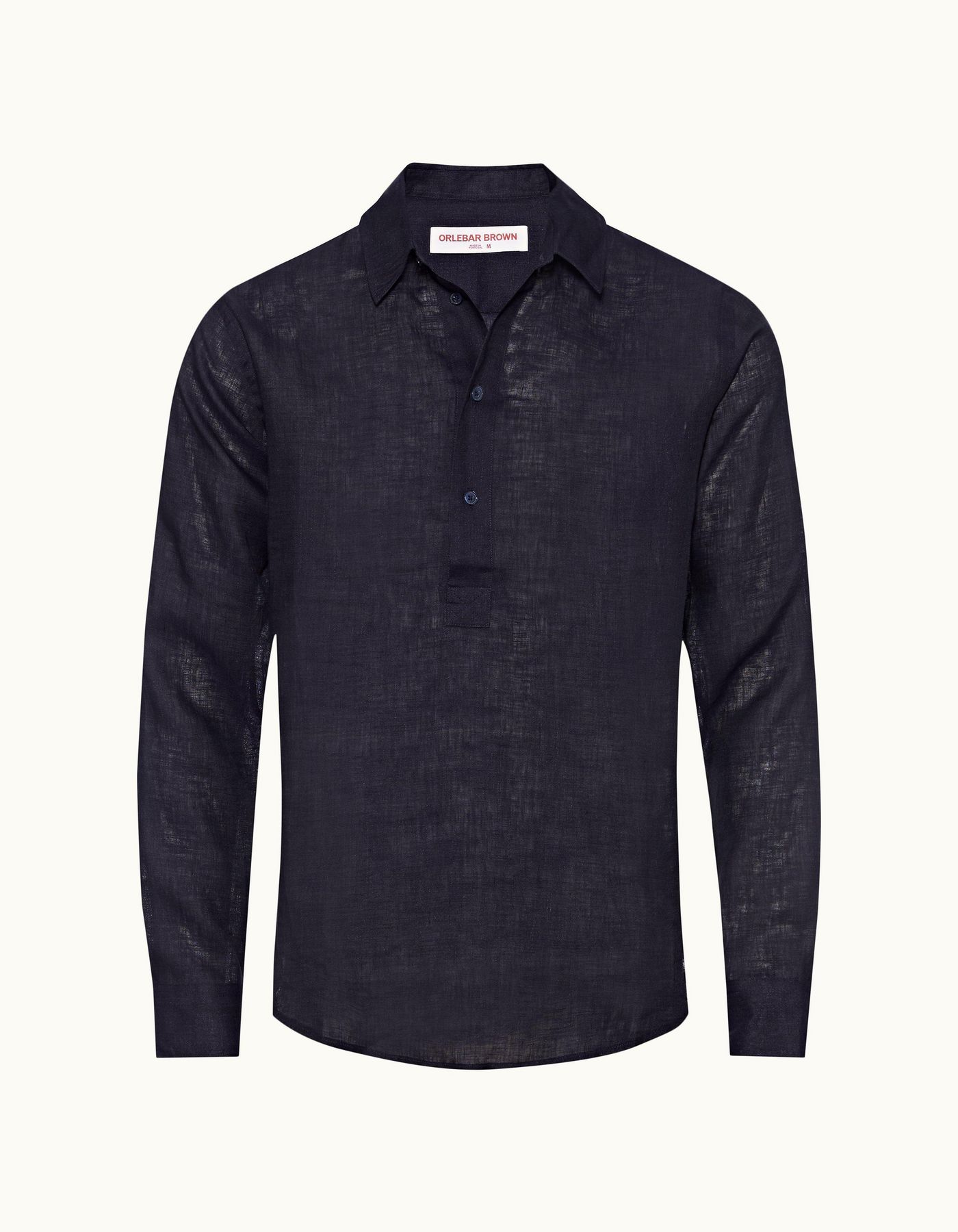 Percy - Mens Dark Navy Classic Collar Overhead Linen Shirt