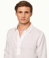 Percy - Mens White Classic Collar Overhead Linen Shirt
