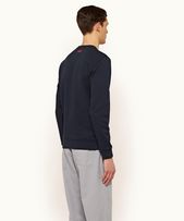 Pierce - Mens Navy Chest Print Compact Cotton Sweatshirt