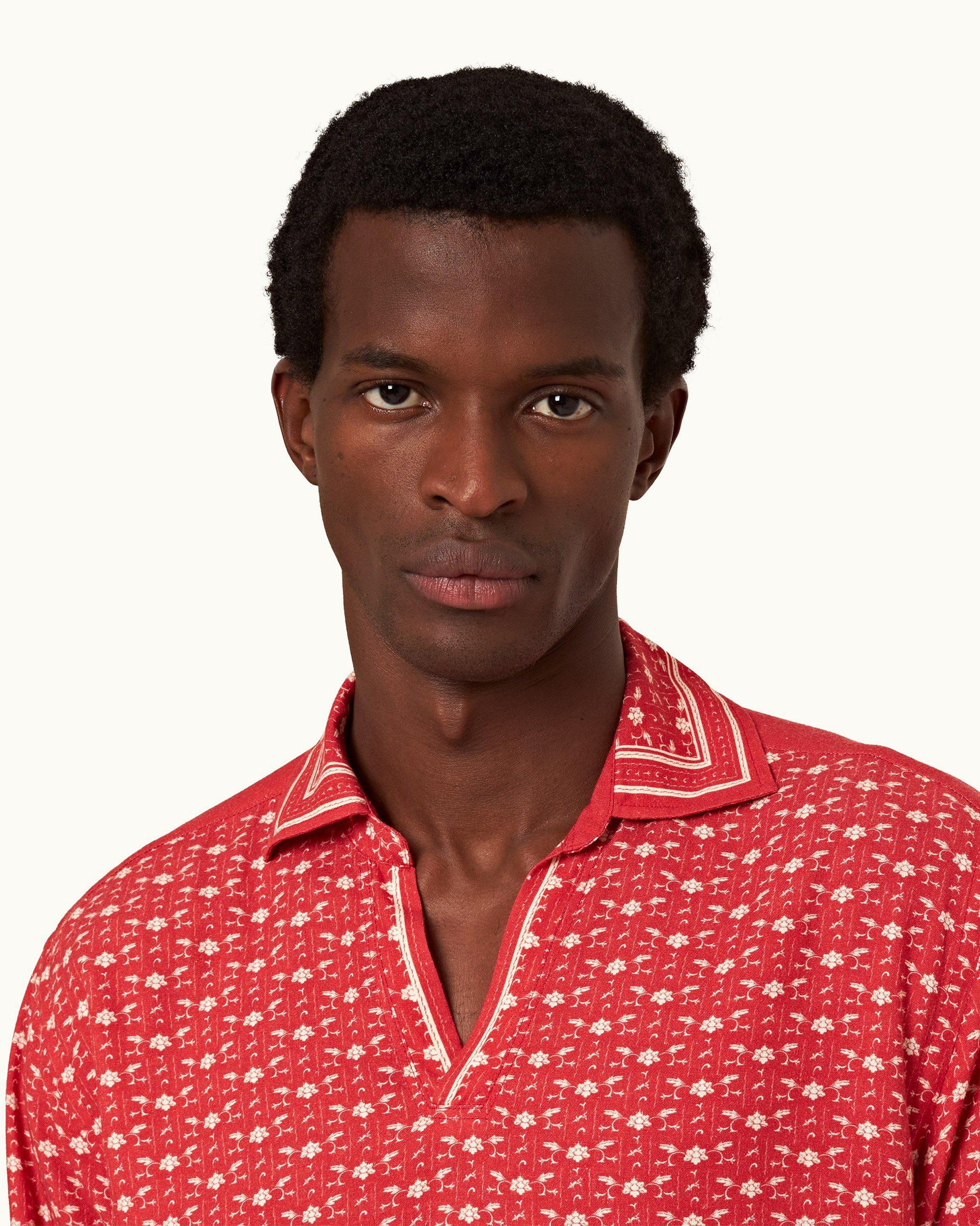 Orlebar Brown Ridley - Vermillion/sea Mist Bandana Relaxed Fit Overhead Shirt