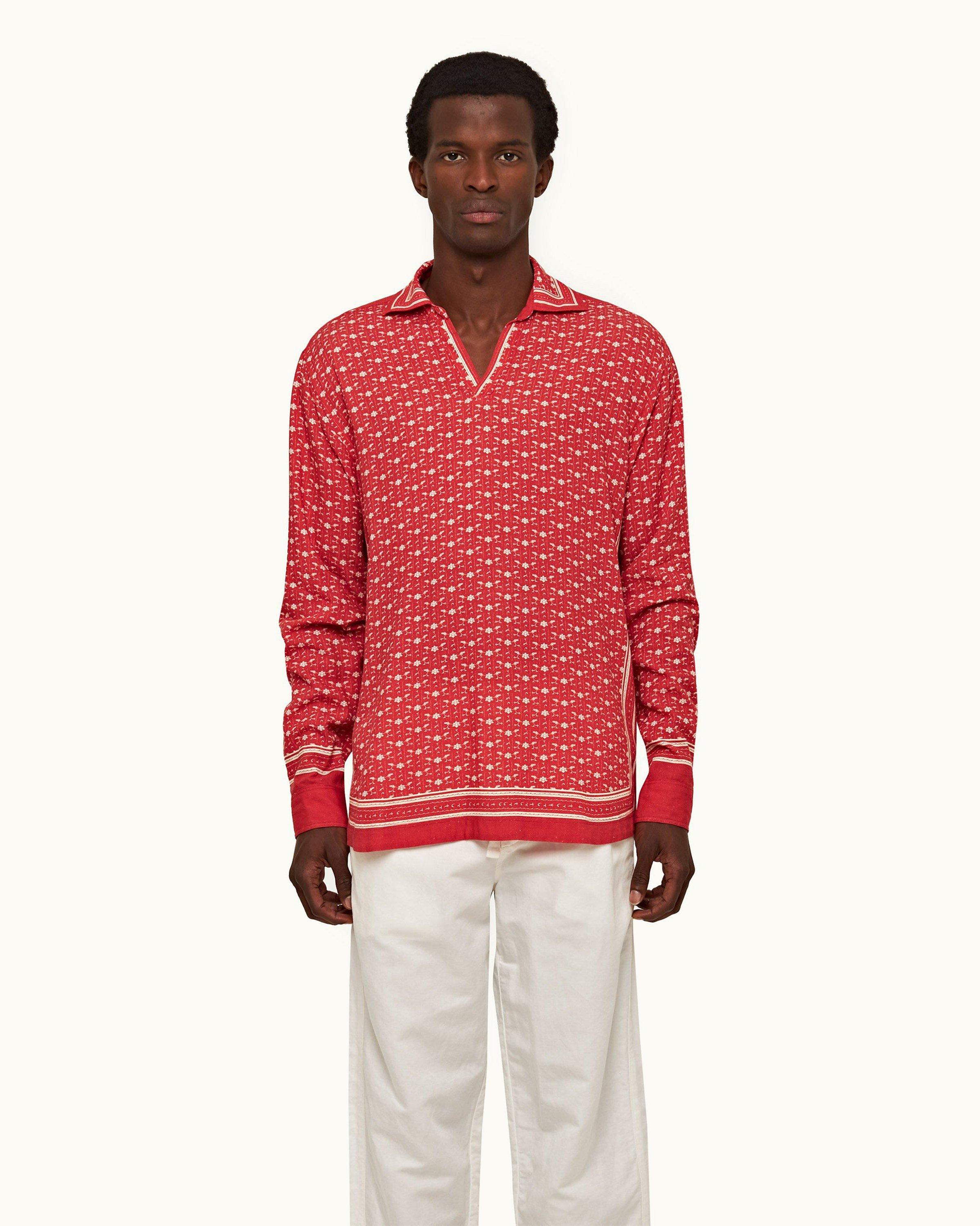 Long Sleeve Red Bandana Design Shirt