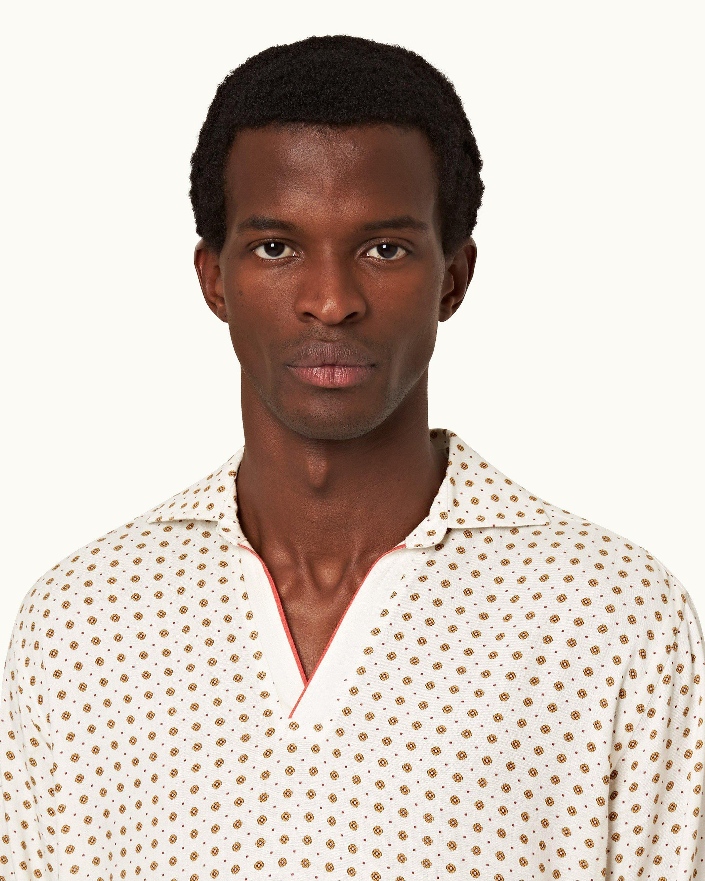 Mens White Relaxed Overhead Linen Shirt | Designer Shirts