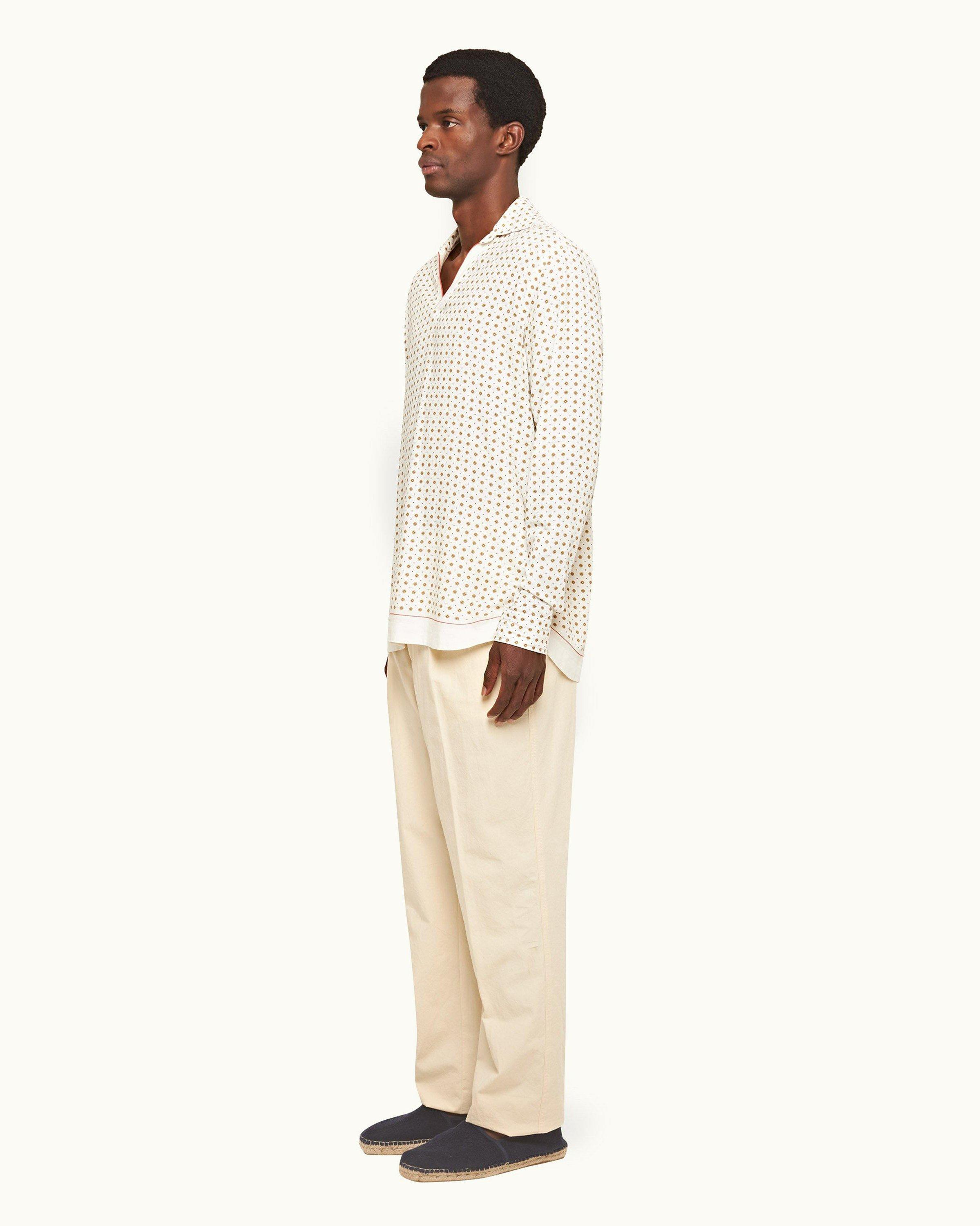 Mens White Relaxed Overhead Linen Shirt | Designer Shirts