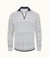 Ridley - Mens Fiore Print Relaxed Fit Resort Placket Overhead Shirt in Cashew Colour